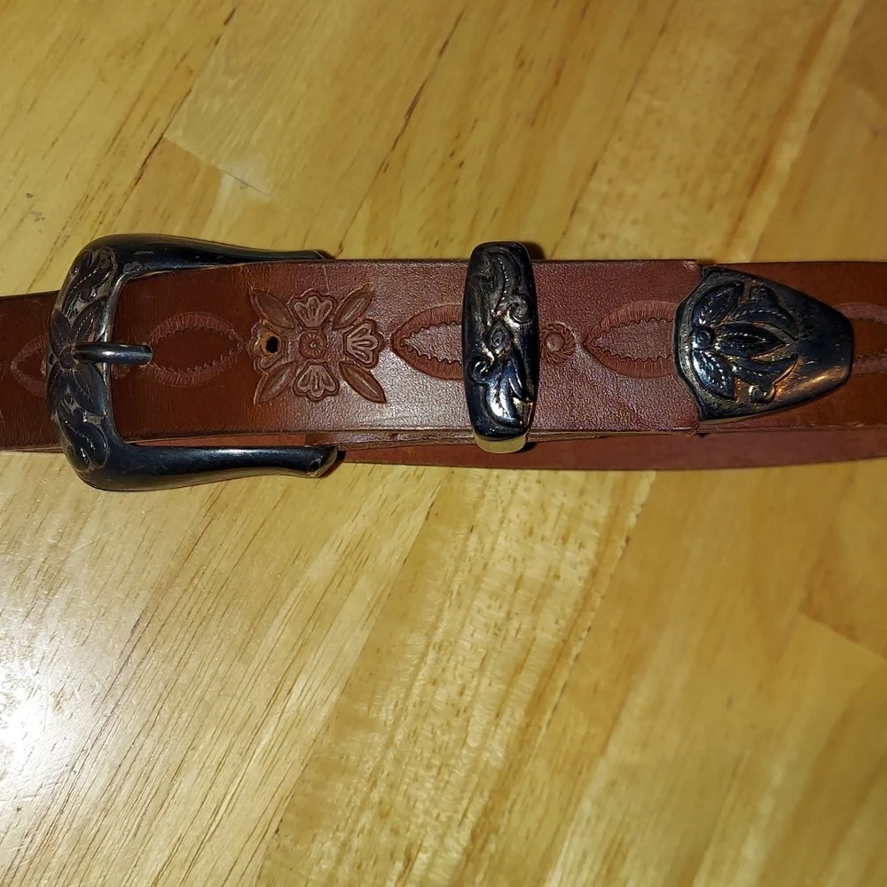 Vintage A.Brod Brown Tooled Leather Belt
